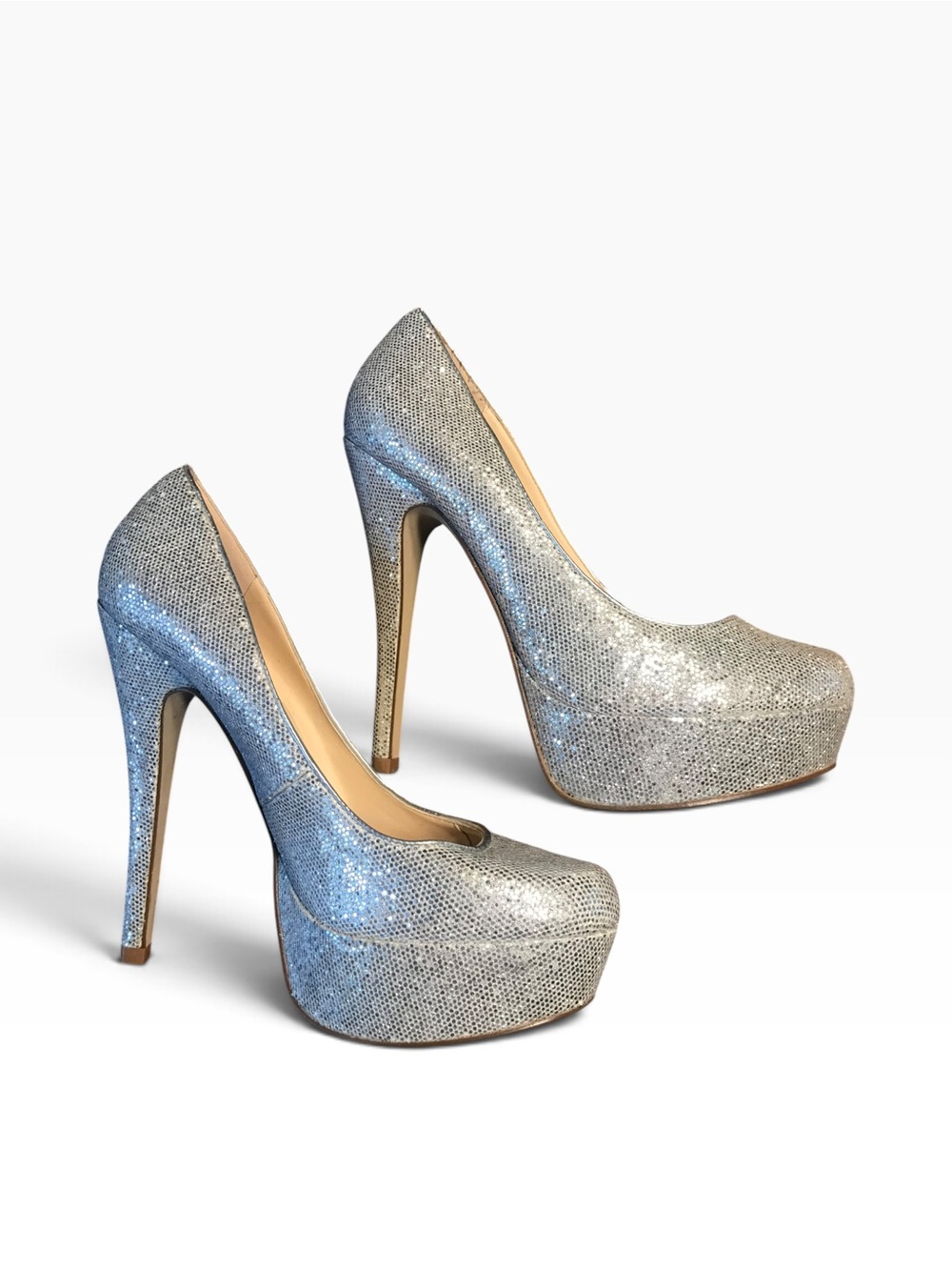 Aldo Silver Glitter Platform Stiletto Pumps